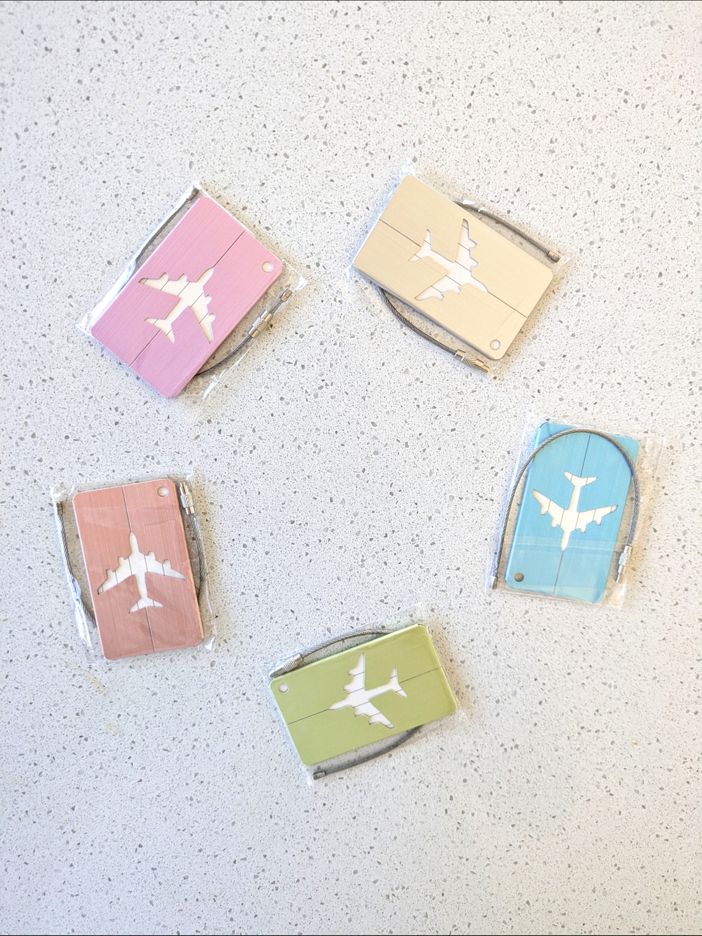 Set of 5 Airplane Luggage Tags in Pastel Colors